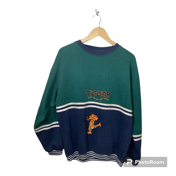 Vintage 90s Disney Tigger Winnie The Pooh  Sweatshirt Green L Embroidered Rare - Picture 1 of 10